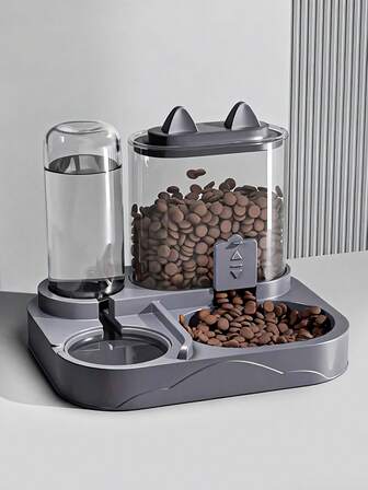 PETSIN 二合一猫喂食器和饮水器套装，干湿分离，耐用塑料，无需电池，易于清洁的宠物食品和饮水站，适用于多只宠物补水和健康喂养