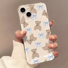 Funda de Teléfono Única 1 Funda de Teléfono con Lazo Azul y Oso, Alta Transparencia con Sensación Cómoda, Protege Eficazmente Tu Teléfono de Caídas e Impactos. Compatible con múltiples modelos de , incluyendo 17/16/15/14/13/12/11 Pro Max, un regalo de cumpleaños popular para amigos o ajuste delgado para uso diario. - 1 pieza - Ver 2