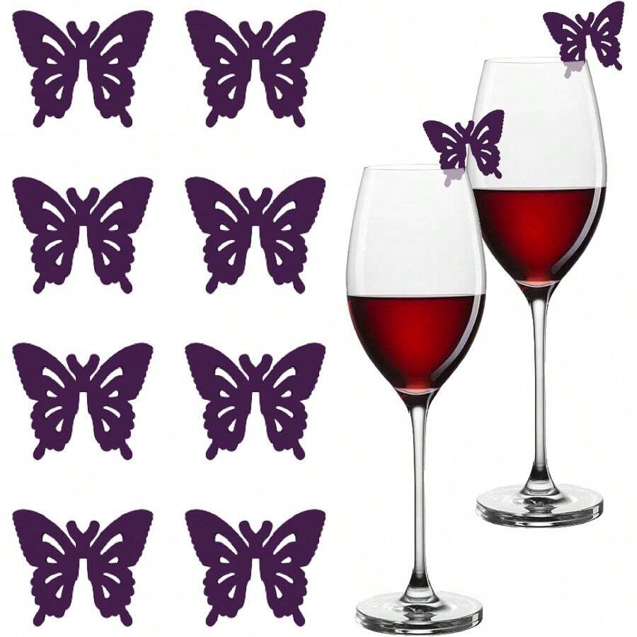 8Pcs Acrylic Wine Glass Tags Purple Butterfly Pink Bowknot Cat Rose Pink Cherry Blossoms Drink Markers For Cups Reusable Blank Drink Charms For Birthday Wedding Party Decoration Accessory - Butterfly - View 1