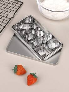 30件套专业烘焙几何饼干模具套装，不锈钢饼干模具套装，带收纳盒，创意造型压模工具，翻糖模具，包含方形、圆形、心形、花形、水滴形、菱形、三角形、椭圆形、六边形、长方形、梯形等形状 - 彩色 - 查看 9