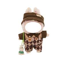 17cm Plush Doll Pendant With Changeable Outfits, Floral Hat & Denim Overalls Series (Doll Not Included) - Multicolor - View 17