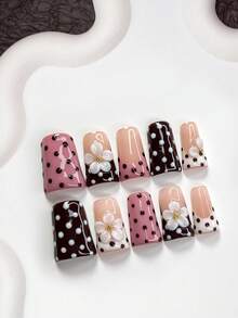 10 miếng dán móng tay hình hoa thủ công, móng giả kiểu Pháp, họa tiết chấm bi, sơn gel trắng, sơn móng tay hồng, móng nâu, làm móng mềm mại, bao gồm bộ dụng cụ (1 miếng dán gel + 1 dũa móng), 3 kích cỡ: hình hạnh nhân, hình mỏ vịt, hình quan tài, phù hợp cho phụ nữ và bé gái, hẹn hò, cưới hỏi, mùa thu/đông, tiệc tùng, dụng cụ làm móng thủ công. - Nhiều màu - Xem 10
