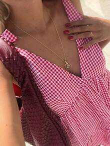 Women Y2k Plaid Mini Dress Spaghetti Strap Sleeveless A Line Beach Sundress Gingham Babydoll Dress - 紅色 - 查看 4