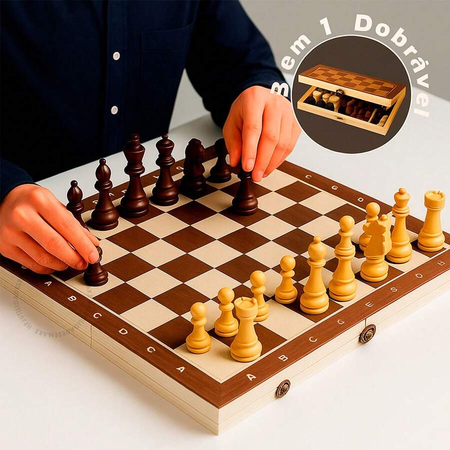Chess Game, Folding Board, Checkers, Backgammon, Professional Wood, 3 In 1 - 棋 - 查看 1