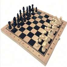 1 pièce Plateau d'échecs en bois réversible, 32 pièces d'échecs incluses - Convient aux âges 14+, jeu de plateau familial, échecs, plateau d'échecs en bois, plateau de Scrabble, cadeau de la Saint-Valentin - Multicolore - Voir 3