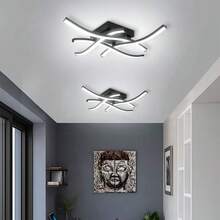 XINGOO 1 قطعة إضاءة سقف ذات تصميم أنيق وحديث، مصنوعة من الألمنيوم الأسود الفاخر، مزودة ب- 4 لوحات إضاءة LED، قوة 28 واط، مناسبة للاستخدام في غرفة المعيشة/النوم/المطبخ/الممر/الشرفة، لون أبيض بارد 6000 كلفن أو أبيض دافئ 3000 كلفن، تعمل بجهد كهربائي 220-240 فولت 50/60 هرتز فقط (تحذير: غير متوافقة مع 110 فولت) - 4 أضواء - مشاهدة 10