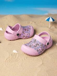 1 Pair Girls' Comfortable Fashion Casual Lightweight Cute Pink Heart Print Outdoor Beach Toe-Protection Clogs, Spring/Summer - Pink - View 6