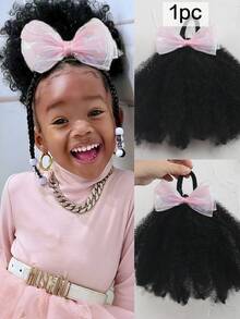 1pc/ Pack Shiny Bow Clip And Go Afro Kinky Marley Ponytail With Elastic Band Girls Kids Ponytail - Black - View 10