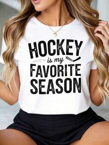Sports Event Short Sleeves Hockey Is My Favorite Season Graphic T-Shirt Women Casual Summer Top Short Sleeve Crewneck Shirt For Hockey Fans Suitable For Sports Eventsholiday Partiesand Other Holiday Gifts - trắng - Xem 2