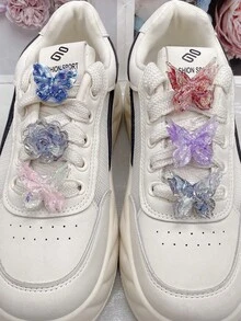 4PCS Colorful Bling Resin Butterfly Shoe Laces Charms DIY Accessories Bling Flower Shoelaces Buckles Decorations Removable Shoe Clips Ornaments Fit Women Lace Up Sneakers Boots Christmas Halloween Valentine Birthday Festival Party Decor Gifts (Shoes Not Included) - Multicolor - View 2