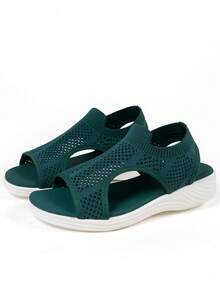 Plus Size Women Casual Sports Sandals, Lightweight Slip-On Comfortable Fashion Sneakers, Minimalist Mesh Design Versatile Sandals (Run Small By One Size) - Green - View 7