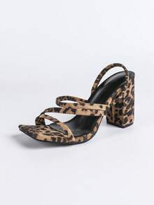 Giày sandal cao gót họa tiết da báo cho nữ, sandal cao gót mũi vuông đế dày, dép cao gót đa năng, giày cao gót da mềm mại thoải mái, mũi vuông đế dày giúp kéo dài đôi chân, dép màu trơn thoải mái, trang phục mùa xuân hè. - Nhiều màu - Xem 6