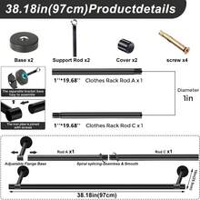重型金属衣架，现代风格服装杆，壁挂式衣柜衣架，适用于洗衣房和衣柜，哑光黑 - 黑色 - 查看 16