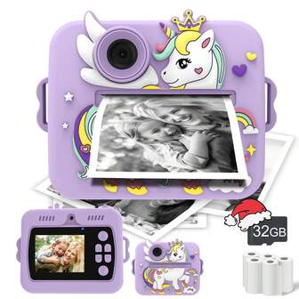 儿童即时打印相机，可打印照片的儿童即时相机，数码相机套装，适合3-12岁儿童的圣诞节、生日和新年礼物，幼儿即时相机，适合5-9岁男孩女孩的便携式相机玩具
