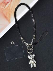 1 Set Luxury Niche Design Phone Anti-Lost Handheld Wrist Strap, Fully Studded Crystal Short Chain, Exquisite Personalized Rhinestone Bear Pendant, Fashionable High-End Bag/Phone Case Chain, Key Chain Decoration For Women Compatible With Android And Most Smartphone,Gifts For Mother, Family, Friends, Birthday, Holiday Phone Chain - Multicolor - View 8