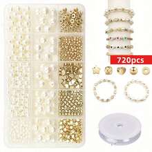 1440 Stück/720 Stück 4/6/8/10/12mm Stern, Herz, runde Abstandsperlen, beige Box, inklusive 1 Rolle Schnur, 15 Fächer. Für DIY Accessoires, Dekorationen, Armbänder, Halsketten, Handyhüllen. Geeignet zum Herstellen von Sets, Urlaubsgeschenken und Präsenten. - Verschiedenfarbig - Übersicht 10