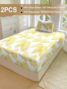 蓬松柔软2/3件套床笠套装，包含床笠、床垫保护套，防皱透气，深口袋设计，抗起球，弹力十足，静音防滑，适用于各种尺寸床，家居宿舍卧室装饰，可机洗，亲肤舒适，四季皆宜，易于打理，现代美学设计，植物印花 - 彩色 - 查看 24