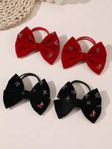 2pcs/4pcs Girls Velvet Bow & Cherry Hair Accessories Set, Suitable For Daily Decoration - Multicolor - View 7