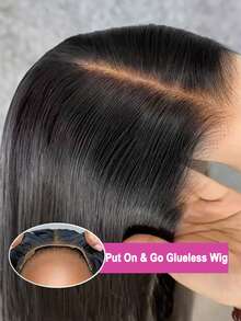 5*5 Wear And Go Natural Black Long 8-34 Inch Wig Human Frontal Hair 13x4 HD Lace Front Wigs 200% Density Brazilian Virgin Pre Cut Lace Human Frontal Hair Straight Wig Pre Plucked With Baby Hair Blended Hair For Women Daily Party Christmas Use - Natural & Black - View 3