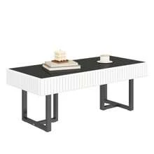 Modern Classic Coffee Table In Black And White, Living Room Table, High-Gloss Black Tabletop. 110 L X 50.5 W X 41 H (Cm) - Black and White - View 3