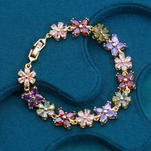 1 chiếc vòng tay mạ vàng đính đá Zirconia hình hoa thời trang. - Nhiều màu - Xem 8