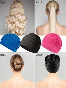 1pc Waterproof Black Fitness Swimming Cap,Cloth Swimming Caps,Pressure-Free Gentle Cloth Swim Cap, High Stretch Fabric Without Tightening Head, Premium Swimming Cap - Multicolor - View 2