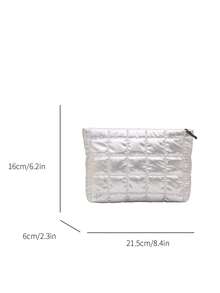 Solid Color Embroidered Mini Handbag Korean Style Folded Makeup Bag Lightweight Large Capacity Fashion Organizer Bag For Cosmetics, Lipstick, And Accessories - Silver - View 6