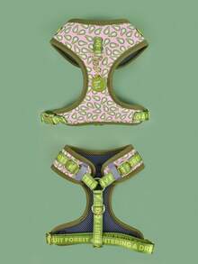 奢华宠物胸背带及身份牌套装，高品质金属配件，时尚印花，适合小型、中型和大型幼犬，情人节和新年礼物之选 - 彩色 - 查看 7