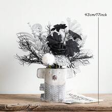 1套/5支高档仿真丝玫瑰花束，黑/银/金永生花 | 优雅婚礼花艺装饰 | 无需浇水，持久保鲜 - 黑色 - 查看 4