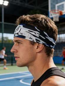 1pc Fashionable Camouflage Men's Headband, Wide Front Narrow Back Woven Sports Hair Band, Quick-Dry Sweatband, Suitable For Outdoor Running, Cycling, Basketball, Football, Tennis, Badminton And Other Sports - Multicolor - View 9