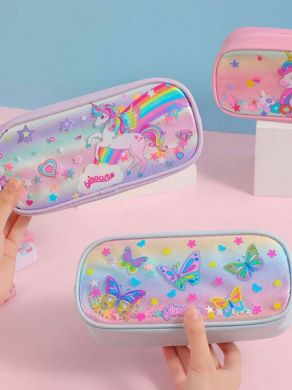 Cartoon Unicorn Series Children's Stationery Storage Bag, Large Capacity Pencil Case For Students, Suitable For Back-To-School, Holiday Gifts, Valentine's Day, Ramadan, And New Year Gifts.