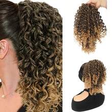 14英寸女士卷发马尾接发 - 蓬松合成非洲卷发抽绳马尾，带两个夹子，卷发，适合各种时尚发型，马尾接发 - 彩色 - 查看 10