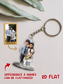 Customized 2D -Style Graphic Art Personalized Acrylic Keychain, Rendered 2D Graphic Based On Uploaded Photo, Personalized Keychain Gift For Family, Suitable For Christmas Decoration, Valentine's Day, Anniversary, Christmas Souvenirs, Wedding Souvenirs