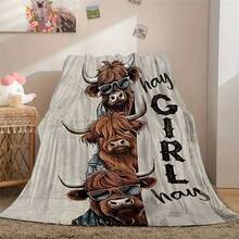 1pc Highland Cow & Pink Bows Flannel Blanket - Soft Warm All-Season Throw For Office, Bed, Sofa, Camping - Contemporary Cozy Gift With Background Design, Cow Blanket - Nhiều màu 20 - Xem 15