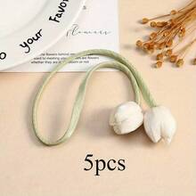 5 件套优雅郁金香窗帘绑带 - 经典花园风格涤纶绑带，粉色花朵和绿色叶子，时尚家居装饰窗帘配件。 - 彩色 - 查看 8