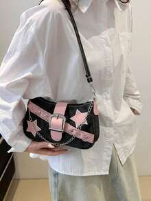 Y2K 机车风复古星形腋下法棍包，适合音乐节、派对和各种活动，女士适用。 - 黑色 - 查看 6