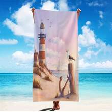 1条灯塔图案沙滩巾，速干、柔软、吸水性强的涤纶材质，现代设计
