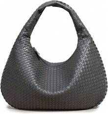 Bolso Mano Trenzado de Mujer, Bolso de Hombro Tela con Asa Superior, Bolsa Tela de Piel para Mujer, Bolsos para las Axilas de Mujer, Regalos de Navidad - gris - Ver 10
