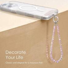 SURPHY Phone Charm, Pearl Phone Charms with Tether Tab Premium Metal, Cellphone Lanyard Beaded Bracelets Women, Cellphone Chain Wrist Strap - B-Cristales Rosados - Ver 8