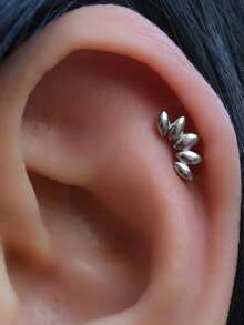 1 pieza 16G Exquisita pendiente de joyería corporal con rosca interna de acero inoxidable con diseño de hoja y flor plana para perforaciones como labio, hélix, trago, cartílago, concha y lóbulo superior - Un par de pendientes planos con flores y hojas. - Ver 1