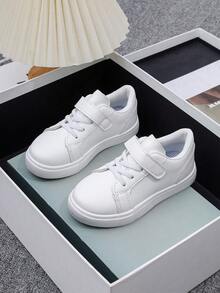 1双儿童休闲运动鞋，四季皆宜，新款女童白色软底鞋，防滑魔术贴，幼儿男童休闲平底鞋 - 白色 - 查看 1