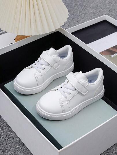 1 Pair Kids Casual Sneakers, Versatile For All Seasons, New Girls White Shoes With Soft Sole, Non-Slip Hook And Loop, Toddler Boys Leisure Flat Shoes