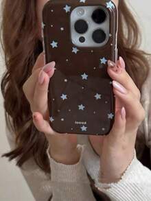 复古星形玳瑁纹箔面手机壳，兼容 17 Pro Max/16/15 Pro（新款）/14 Pro Max，可爱女生手机壳，防摔保护套，时尚手机壳 - 棕色 - 查看 2