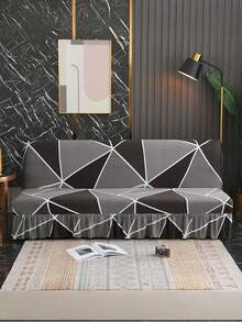 Geometriskt mönster bäddsoffaöverdrag med kjolkant - Kreativ design, modern stil, halkfri, tvättbar - Ett modernt måste för vardagsrummet - Mörkgrå - Visa 4