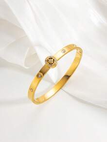 1件新款时尚高品质不锈钢几何花卉装饰手链，镶嵌立方氧化锆，适合女性日常佩戴，情人节和圣诞节礼物 - 手鐲 - 查看 14