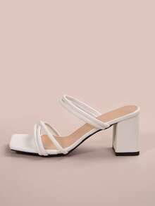 1双女士交叉绑带粗跟高跟凉鞋，法式夏季新款礼服鞋，适合派对、连衣裙等场合，百搭 - 白色 - 查看 2