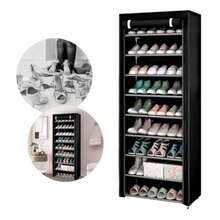 Estante Organizador para Zapatos de 9 Niveles | Acero Inoxidable | Almacenamiento de Calzado | Tela Impermeable | Zapatero Armable para 27 Pares - Negro - Ver 3