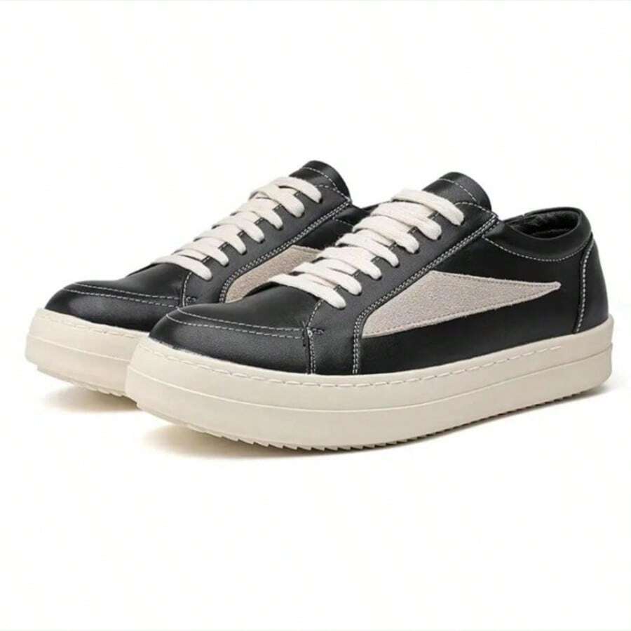 Men's New Arrival Niche Rick Owens Inspired Sneakers - Platform Elevated Vintage Versatile Athleisure Chic Shoe - 黑色 - 查看 1