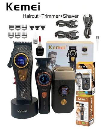 Kemei Professional Barber Big Motor Haircut Clipper, Hair Clippers Set KM-2242, 9000RPM Brushless Motor Base Charger Haircut Machine, Adjustable Speeds Hair Clipper, High Quality Shaver Set, Electric Barber Haircut, Trimming & Shaving Kit, T410 Shaver ,New Year Gift For Men, Birthday Gift