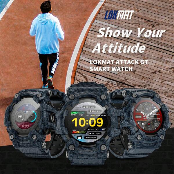 LOKMAT ATTACK GT Smartwatch, 1.32-Inch Round Screen, Bluetooth Call, Message Push, Heart Rate Health Monitoring, Remote Photography, Music Control, Weather Forecast, Compass, Flashlight Function, Over 100 Sports Modes, IP68 Outdoor Waterproof Endurance Watch, Compatible With Android And Apple Systems